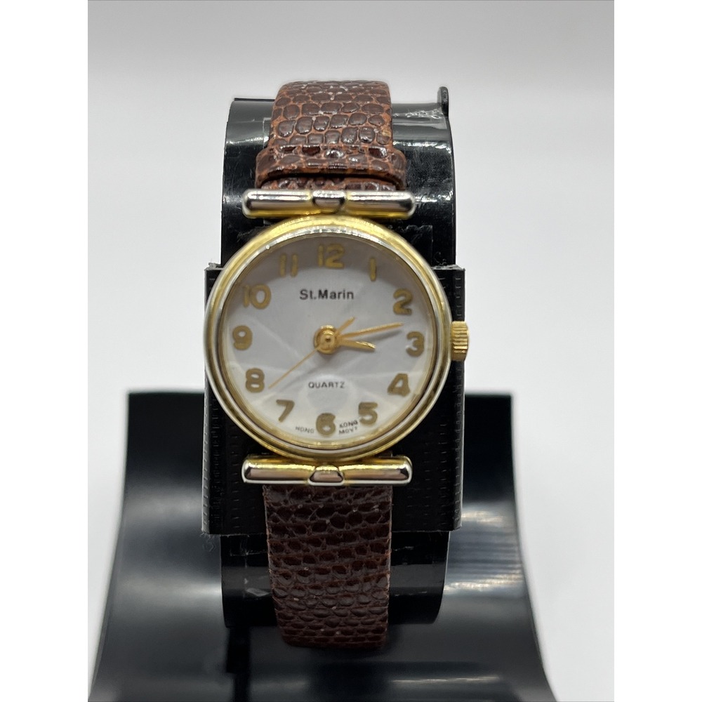 St. Marin Women's Quartz Watch Prism Crystal Lizard Grain Band- New Battery